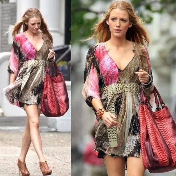 Diane Von Furstenberg DVF Fleurette Gossip Girl Serena Batwing Silk Boho Dress - Picture 2 of 16